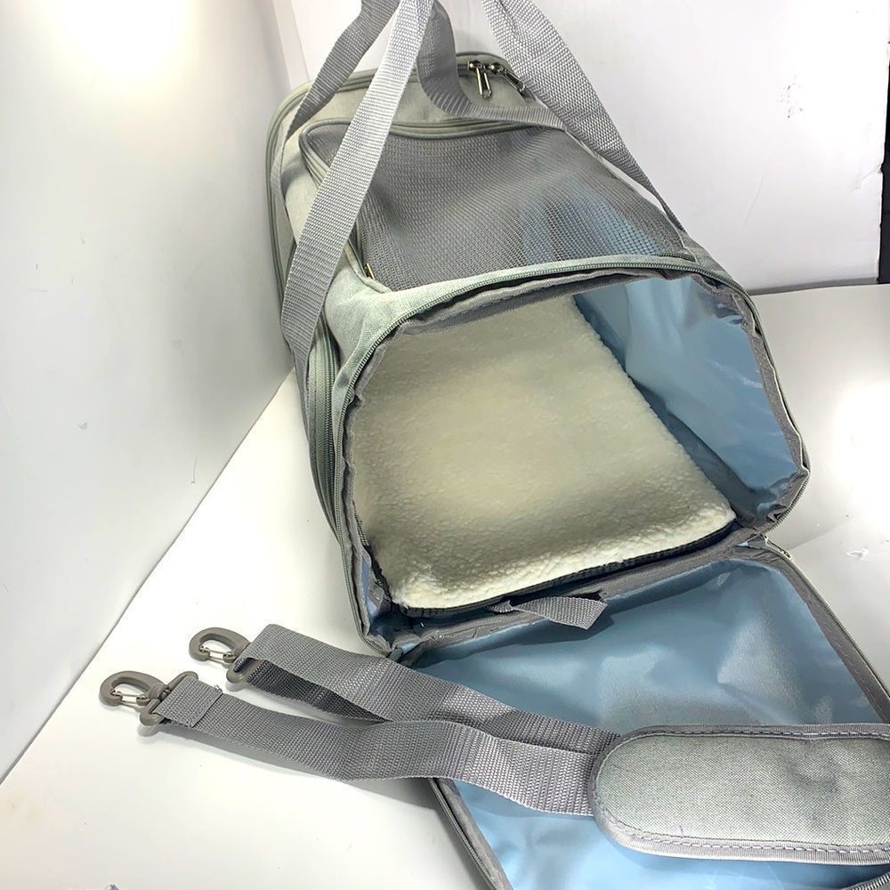 Dog carrier gray canvas removable lining pad